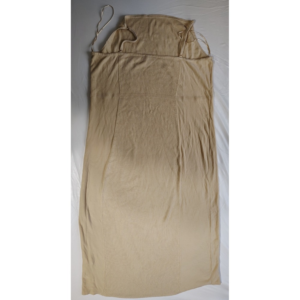 Express Womens Ribbed Knit Midi Dress Beige Tan Square Neck Spaghetti Strap XL